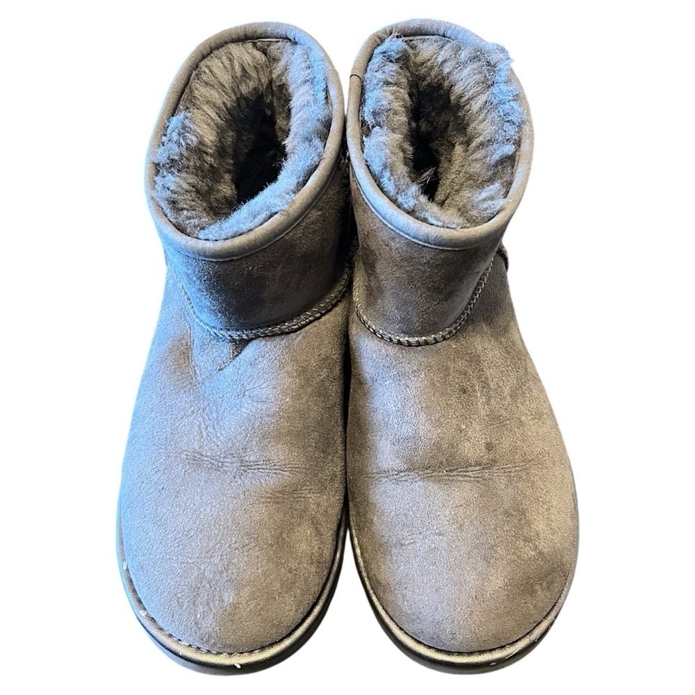 UGG Classic mini suede women’s boot, grey and metallic, shearling size 7US